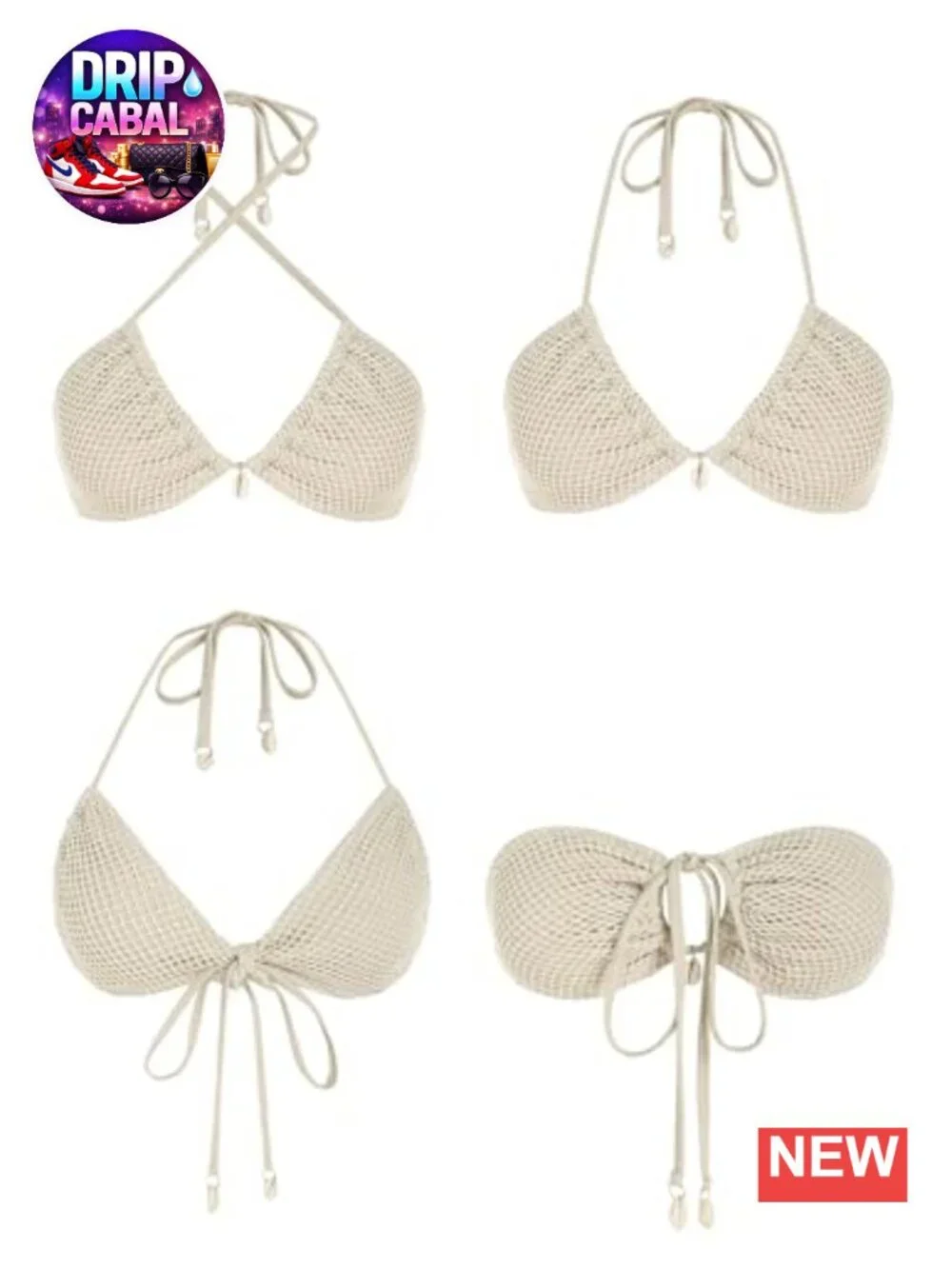 Mermaid Fishnet Bikini Set Halter Bandeau Boho Shell Crochet 2 Piece Swimsuit